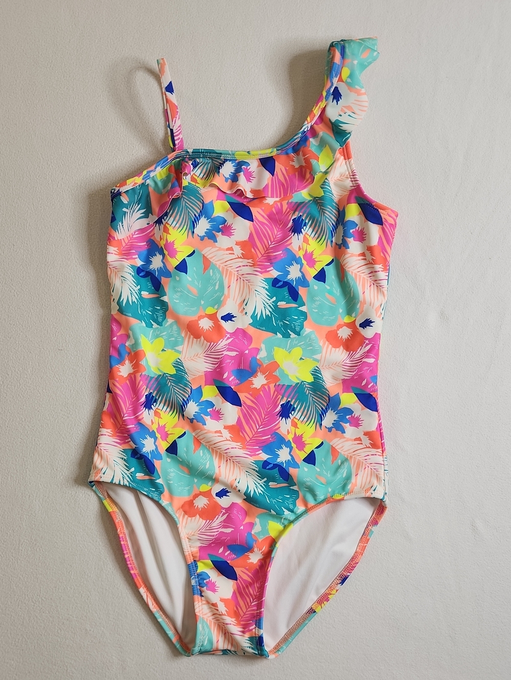 Girls One-Shoulder Tropical Floral Swim Suit - Multicolor